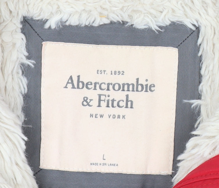 Abercrombie & Fitch Womens Red Hooded Parka Jacket L