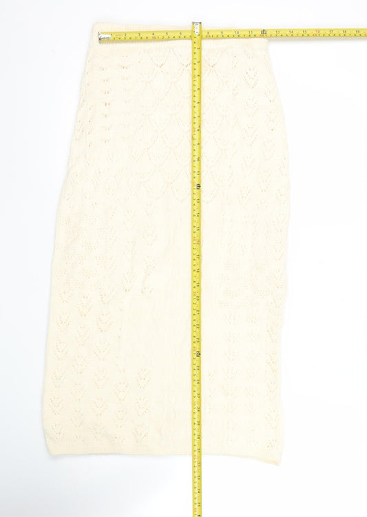 Marks and Spencer Women Ivory Knit Midi Pencil Skirt Size S