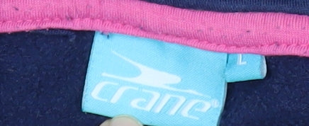 Crane Womens Navy Blue Pullover Hoodie L Embroidered Crest Casual