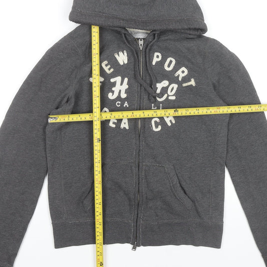 Hollister Women’s Grey Full Zip Hoodie L Logo Graphic Casual