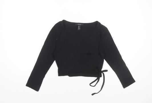 Womens UK Size M FOREVER 21 Black Wrap Blouse