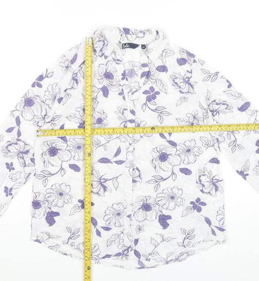 Isle Womens White Floral Button-Up Shirt Size 10 Viscose Tunic