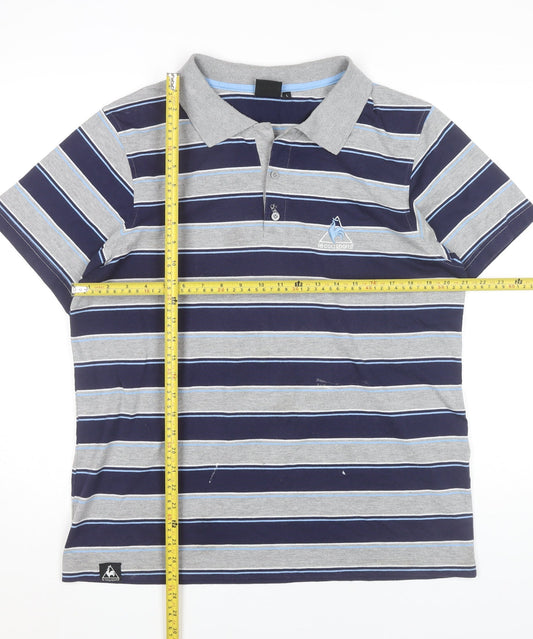 Le Coq Sportif Men’s Grey Blue Striped Polo Shirt Size L