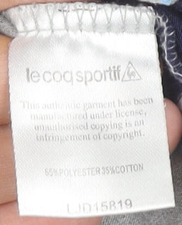 Le Coq Sportif Men’s Grey Blue Striped Polo Shirt Size L