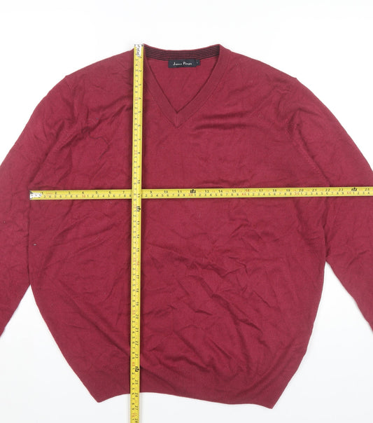James Pringle Men’s Red V-Neck Knit Jumper L Long Sleeve Pullover