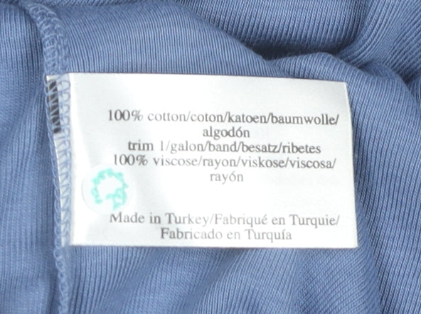 Laura Ashley Womens Blue Cotton Collared 3/4 Sleeve Top UK 14