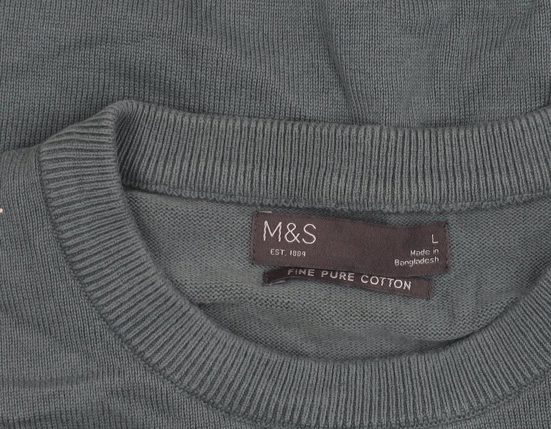 Marks and Spencer Men’s Green Cotton Crew Neck Pullover Jumper L
