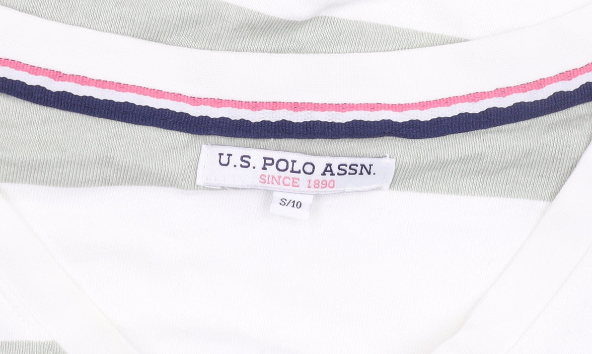 U.S. Polo Assn. Womens Green White Striped V-Neck Sweatshirt Size 10