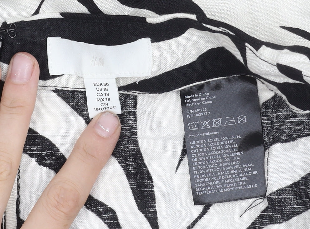 H&M Women’s Black Animal Print Wrap Midi Skirt Size 22 Linen Blend