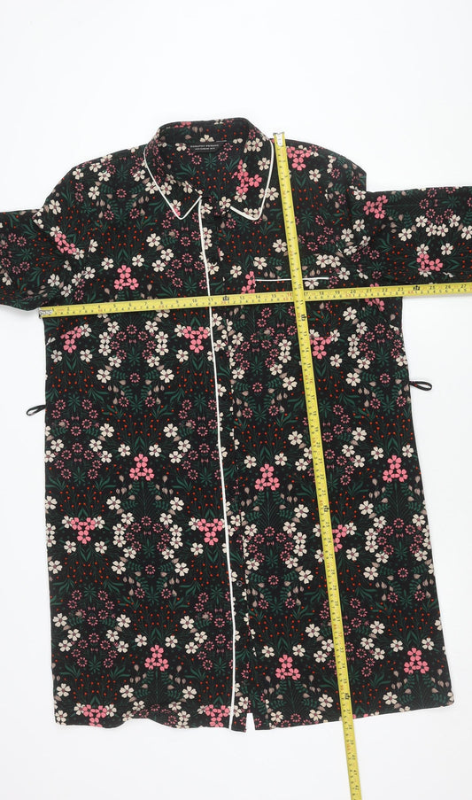 Dorothy Perkins Women’s Black Floral Shirt Dress UK18 Long Sleeve