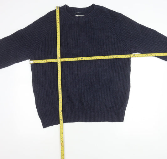 MNG Men’s Blue Wool Blend XL Waffle Knit Crew Pullover Jumper