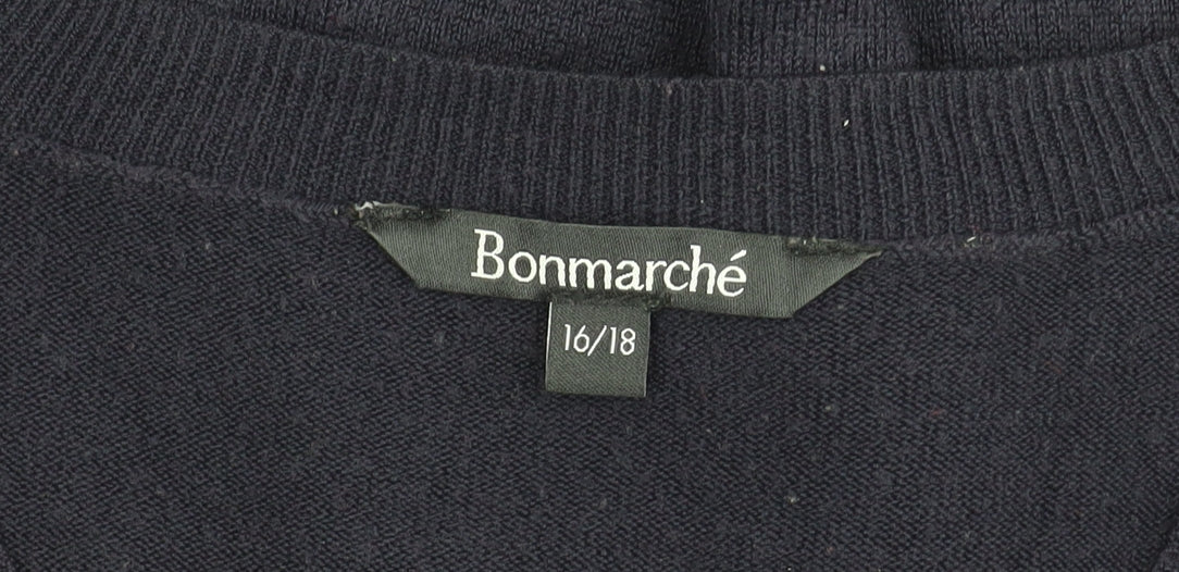 Bonmarché Women’s Blue XL V-Neck Acrylic Pullover Jumper