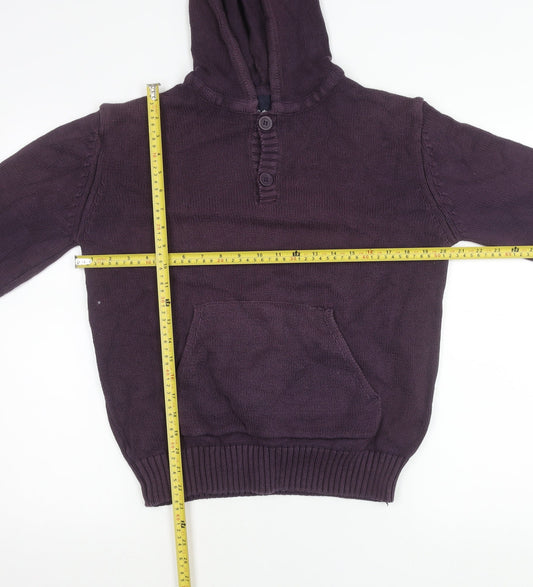 Cotton Traders Womens Purple Small Henley Hoodie 100% Cotton Knit