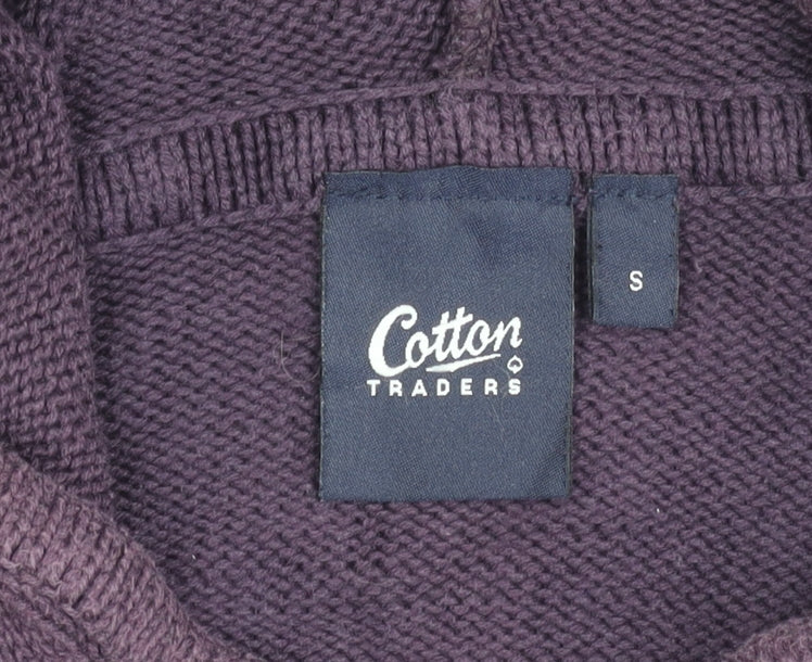 Cotton Traders Womens Purple Small Henley Hoodie 100% Cotton Knit