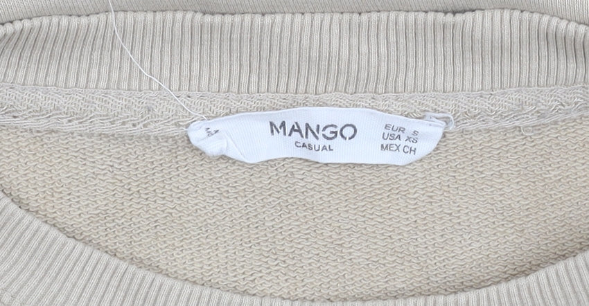 Mango Women Beige Cotton Blend Pullover Sweatshirt Size S