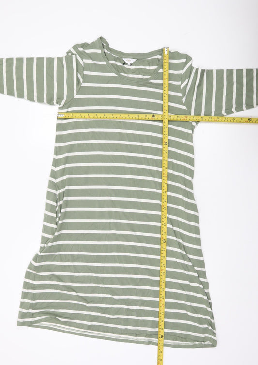 Cotton Traders Womens Green Striped T-Shirt Dress Size 14