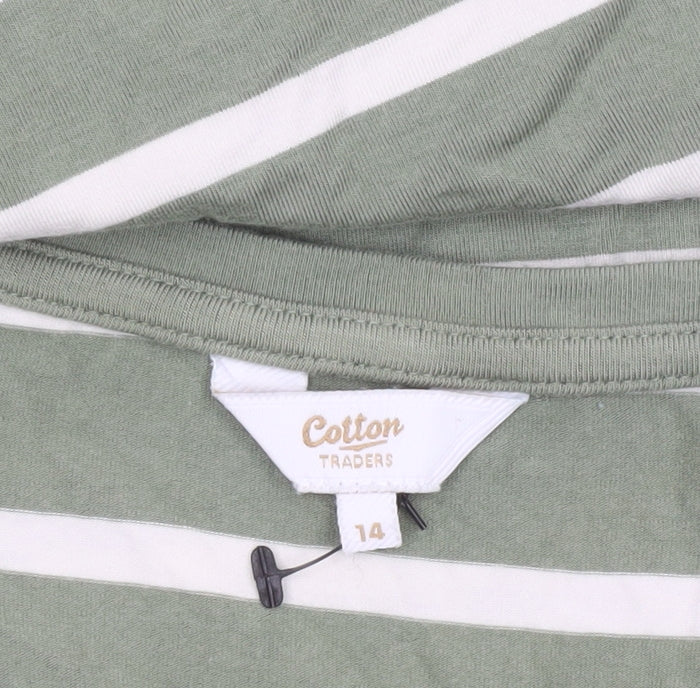 Cotton Traders Womens Green Striped T-Shirt Dress Size 14