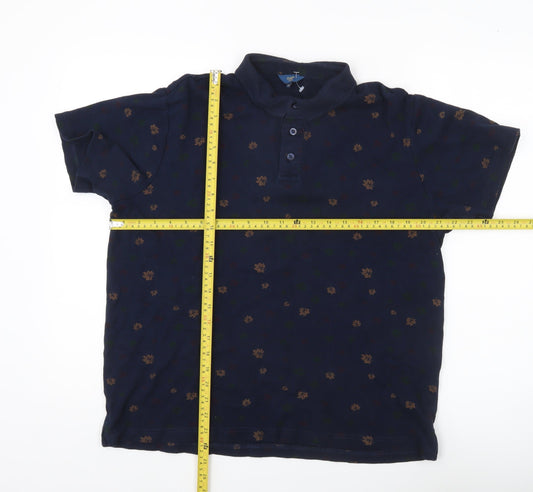 Cotton Traders Men’s Blue Floral Polo Shirt Size M Short Sleeve