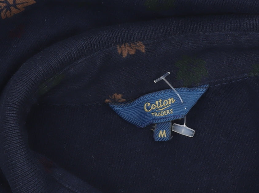 Cotton Traders Men’s Blue Floral Polo Shirt Size M Short Sleeve