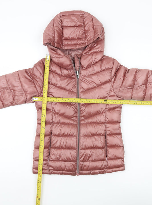 Next Girls Pink Puffer Jacket Age 8 Years Hooded Mid-Length Quilted Coat