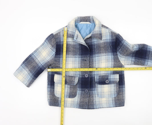 Marks and Spencer Girls Blue Checked Wool Blend Coat Age 5-6 Years