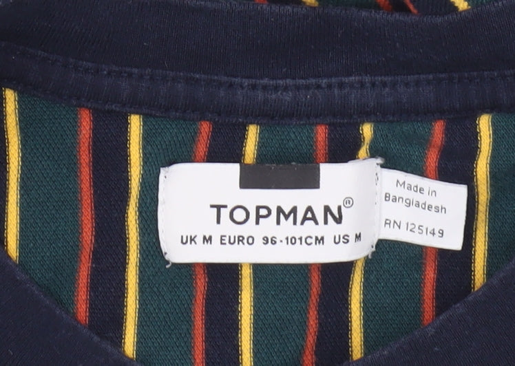 Topman Men's Multicoloured Striped Cotton Crew Neck T-Shirt M