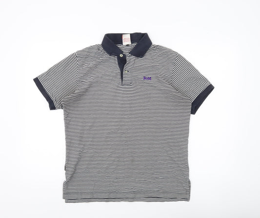 Franklin & Marshall Mens Blue Striped Polo Shirt Size L Cotton