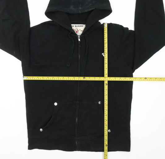 True Religion Men’s Black Full Zip Hoodie Size L Logo Graphic Cotton