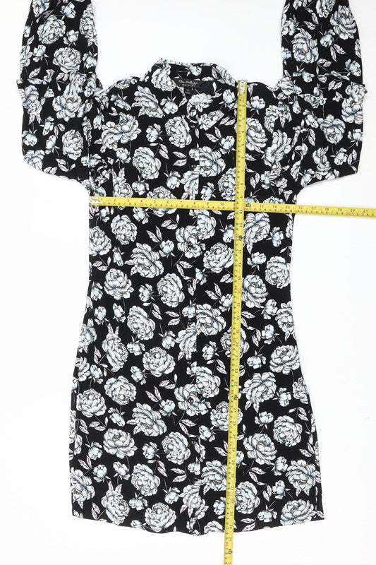 Miss Selfridge Women’s Black Floral Shirt Dress Size 8 Viscose