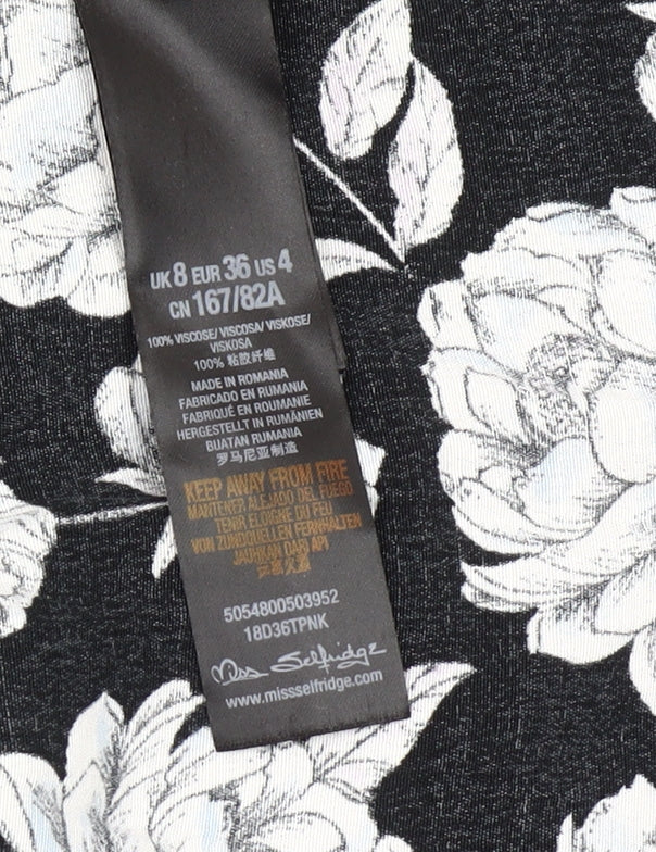 Miss Selfridge Women’s Black Floral Shirt Dress Size 8 Viscose