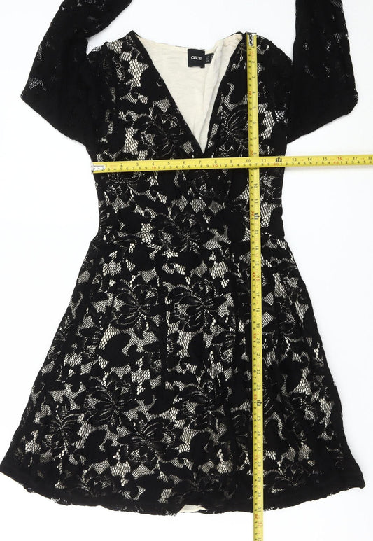 ASOS Women Black Size 8 Floral Lace Skater Party Cocktail Dress