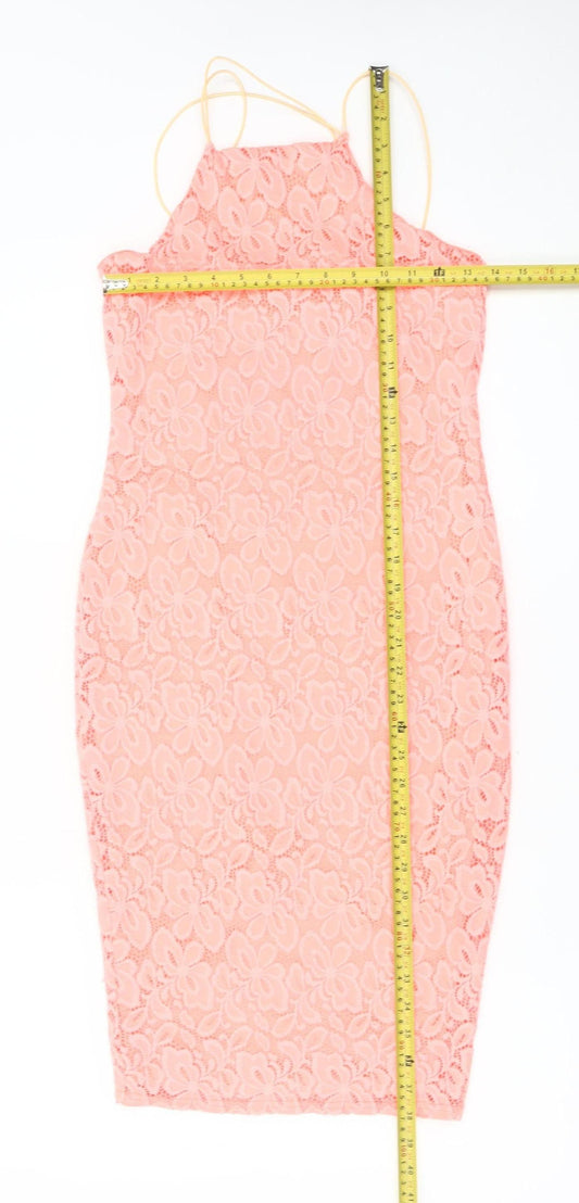 River Island Women Pink Lace Bodycon Dress Size 8 Sleeveless