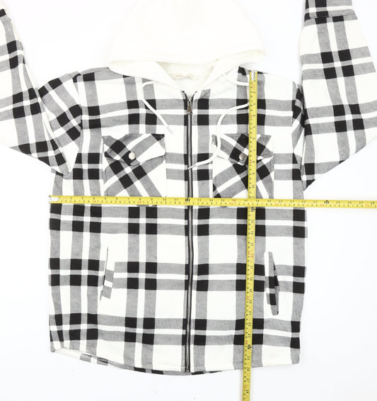 Apricot Men’s Black White Check Hooded Jacket L Flannel Full Zip