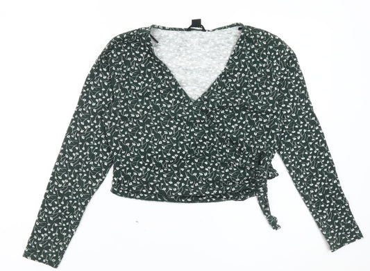 Womens UK Size S Monki Green Wrap Blouse
