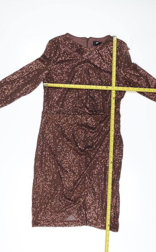 DKNY Women’s Brown Sequin Bodycon Dress Size 12 Long Sleeve Knee Length