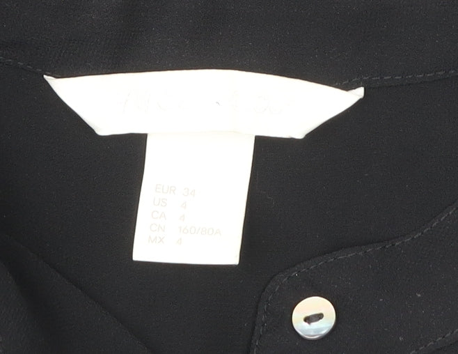 H&M Women Black Size 6 Shirt Dress Collared Long Sleeve Midi