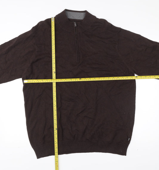 Morley Mens Brown 2XL Cotton 1/2 Zip Mock Neck Jumper