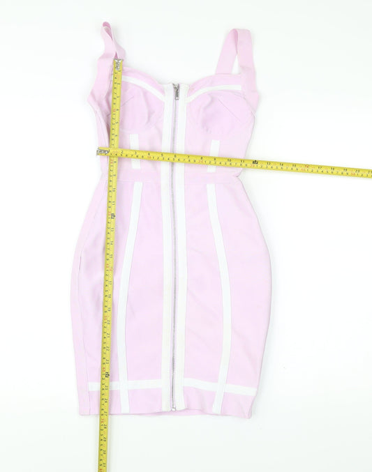 Missguided Women’s Pink Bodycon Dress UK 6 Knee Length Sleeveless Party