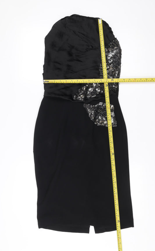 Karen Millen Women’s Black Sequin Strapless Sheath Dress Size 10