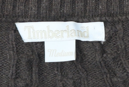 Timberland Men’s Brown Cable Knit V-Neck Pullover Jumper Medium