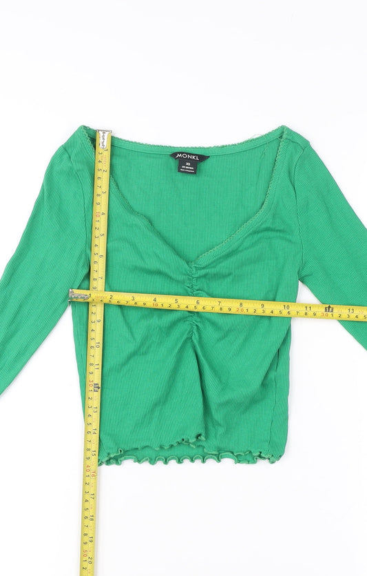 Womens UK Size XS Monki Green Cropped Blouse