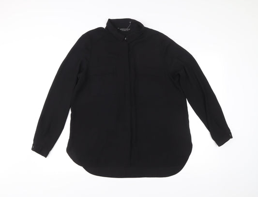 Dorothy Perkins Women Black Size 14 Long Sleeve Collared Blouse