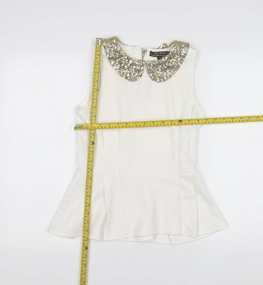 Parisian Womens Ivory Sequin Collar Sleeveless Blouse Size 10