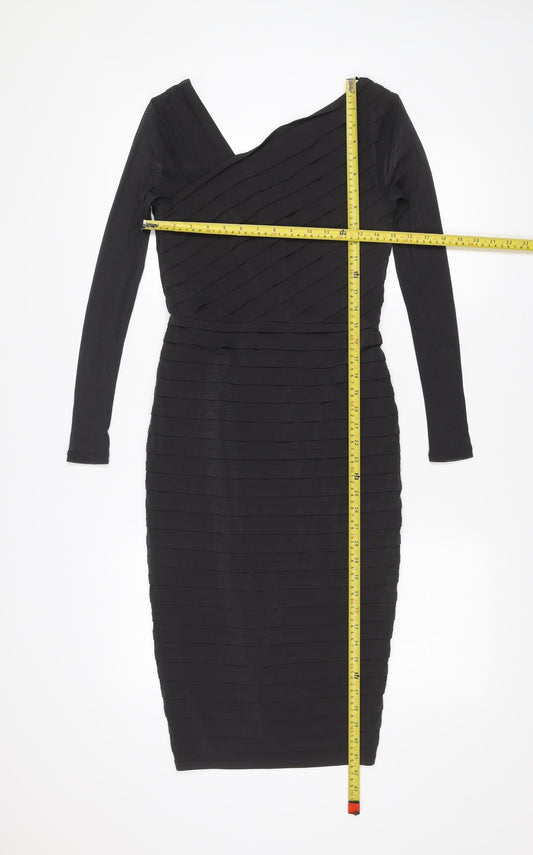 Mint Velvet Women Black Size 10 Bodycon V-Neck Knee Length Dress