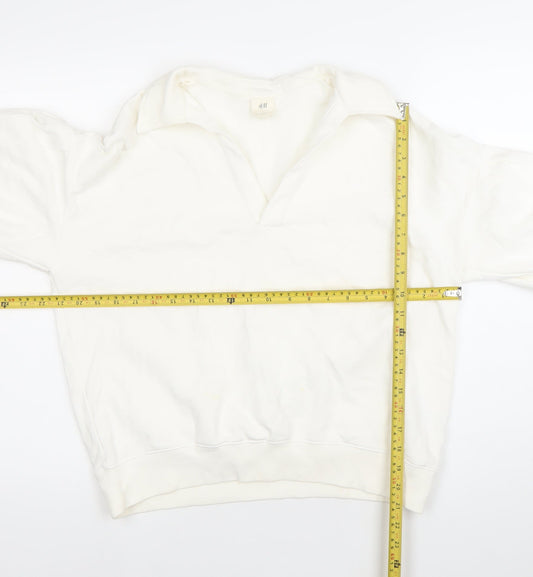 H&M Women’s White Collared Pullover Sweatshirt Size S Cotton