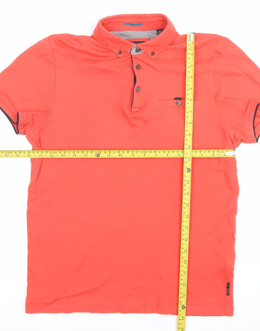 Ted Baker Men’s Red Cotton Polo Shirt Size M Button-Down Collar