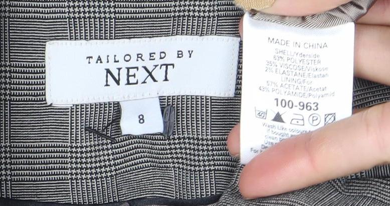 Next Women’s Grey Check Tailored Blazer Jacket Size 8 Workwear