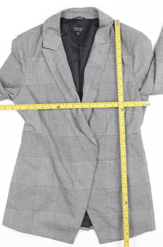 Topshop Women’s Grey Check Blazer Size 12 Single Breasted Jacket