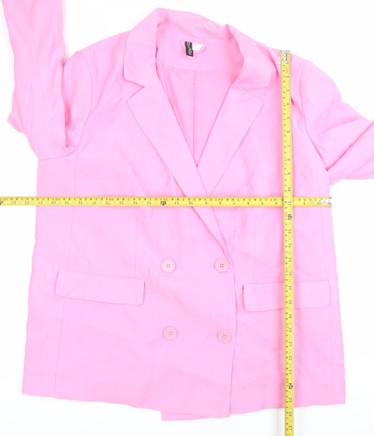 H&M Women Pink Double-Breasted Blazer Jacket L Notch Lapel Workwear