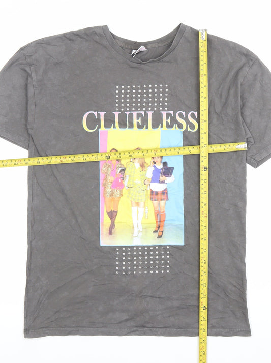 George Clueless Teens Grey Cotton Studded Graphic T-Shirt M 12-14Y